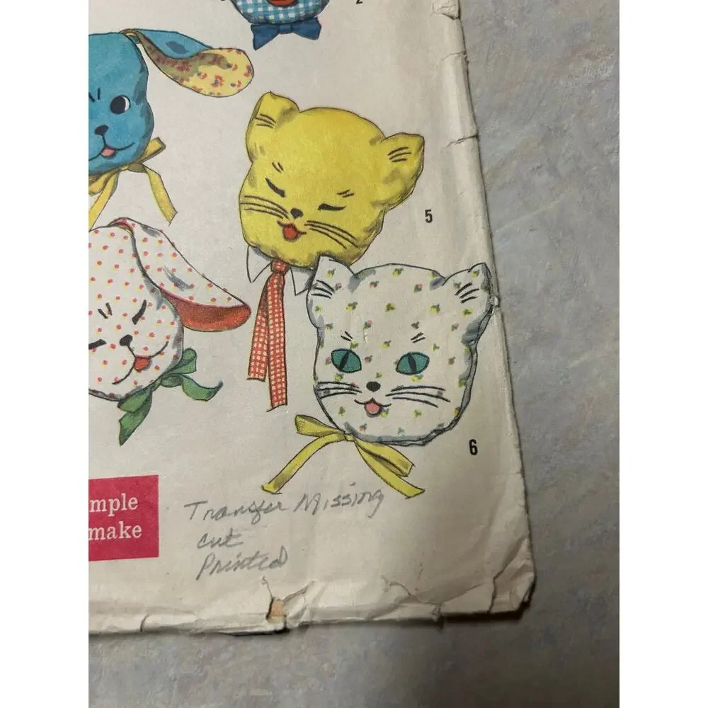 Vintage 1950's Simplicity‎ Pattern #2328 Six Playmate Pillows